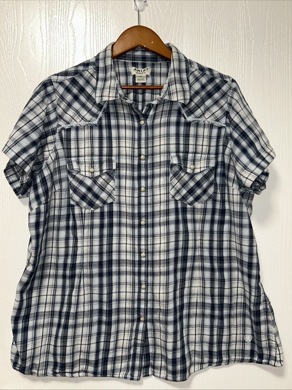 Ariat Real Delightful Womans 2x Plaid Western Shirt Pearl Snap Cottagecore